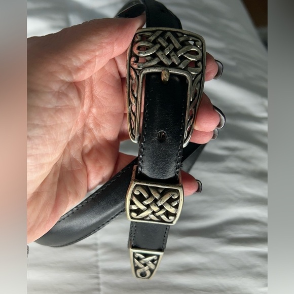 Vintage Brighton Black Belt with Silver Buckle‎ Detail Size L Made in USA - Picture 3 of 6